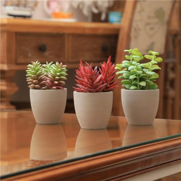 Artificial Plants, 3 Pack Realistic Faux Succulents in Pots with Flowers - Picture 4 of 6
